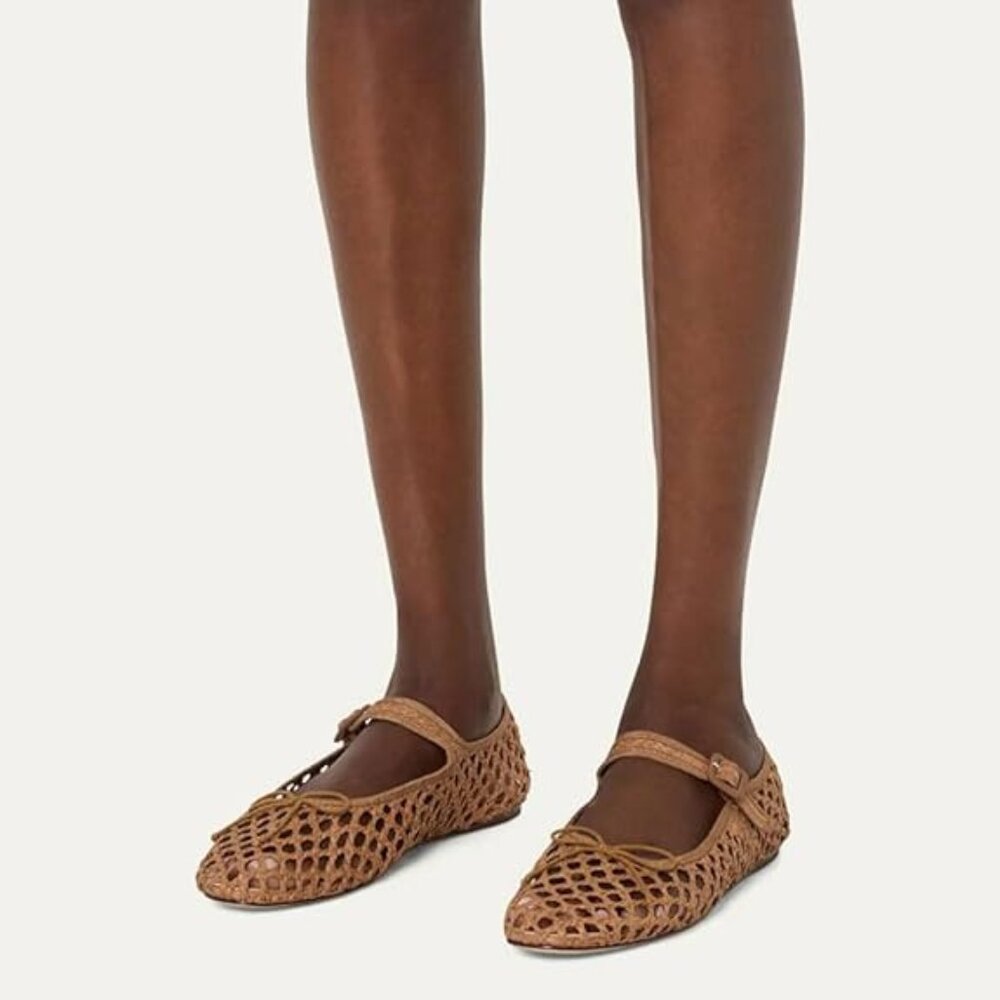 Miss Left Women Bowknots Ankle Strap Mary Jane Classic Closed Round Toe Ballet F